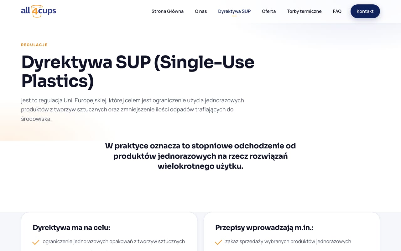 Dyrektywa SUP wyjaśniona po ludzku, z terminami - to przepisy tworzą popyt na kubek wielorazowy.