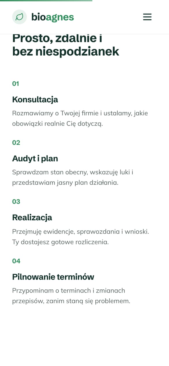 Proces współpracy rozpisany na cztery kroki - konsultacja, audyt, realizacja, pilnowanie terminów. (telefon)