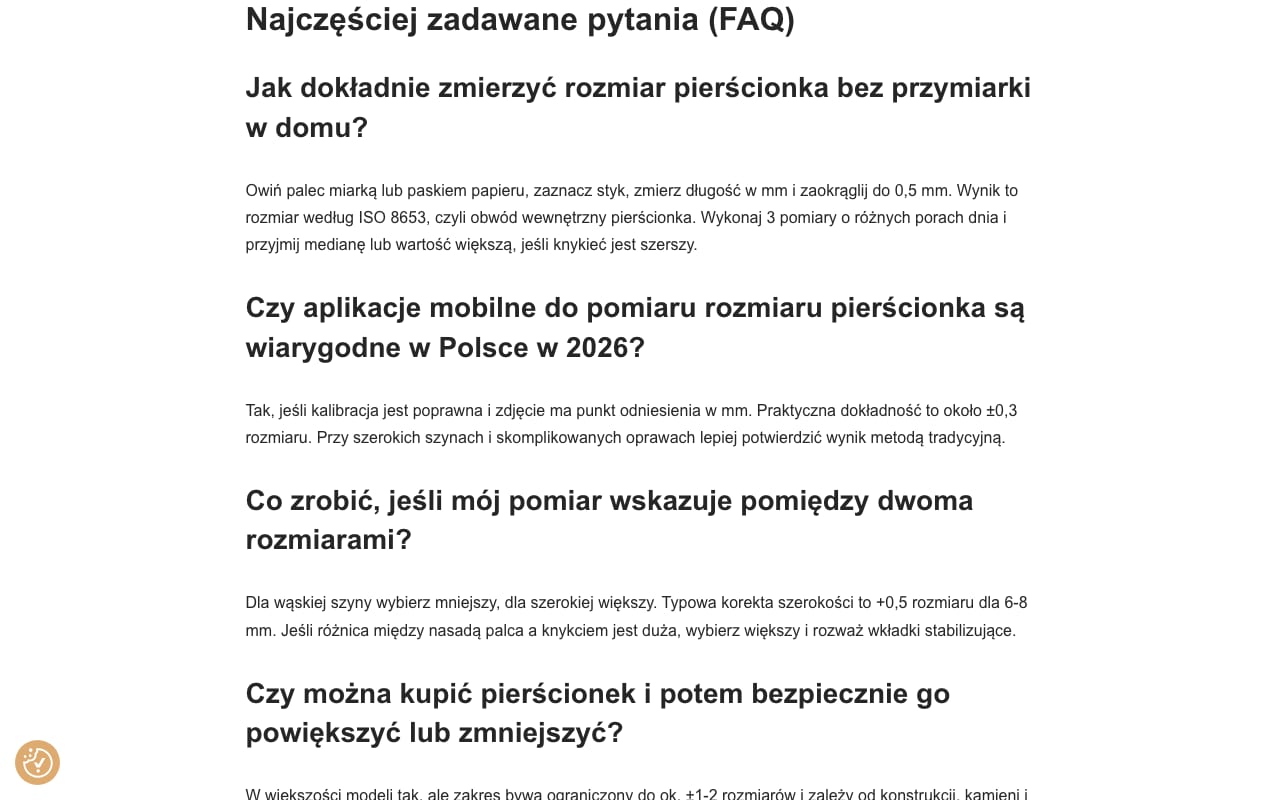 Sekcja FAQ na końcu artykułu. Motyw sklepu zamienia ją w dane strukturalne FAQPage, więc bot nie wstrzykuje schematu sam.