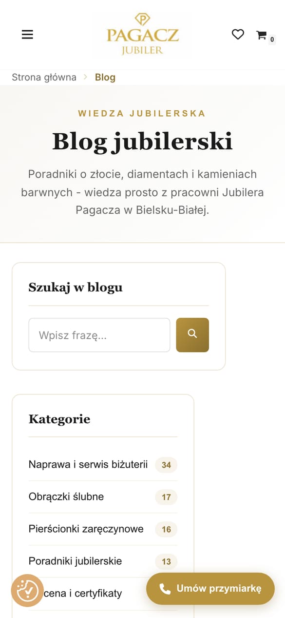 Lista wpisów z filtrami kategorii. (telefon)