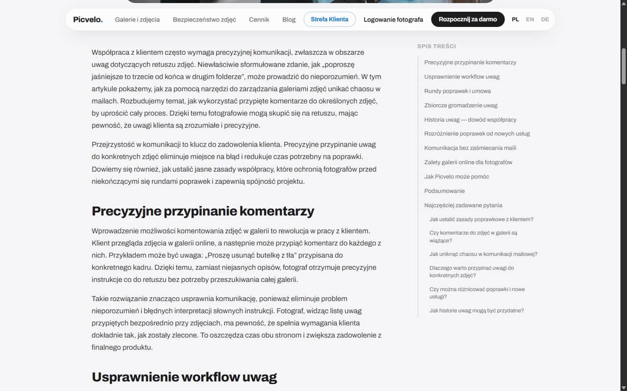 Artykuł ze spisem treści i hero z Unsplash z atrybucją autora.