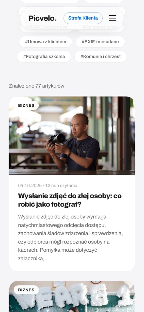 Lista wpisów z podziałem na kategorie. (telefon)