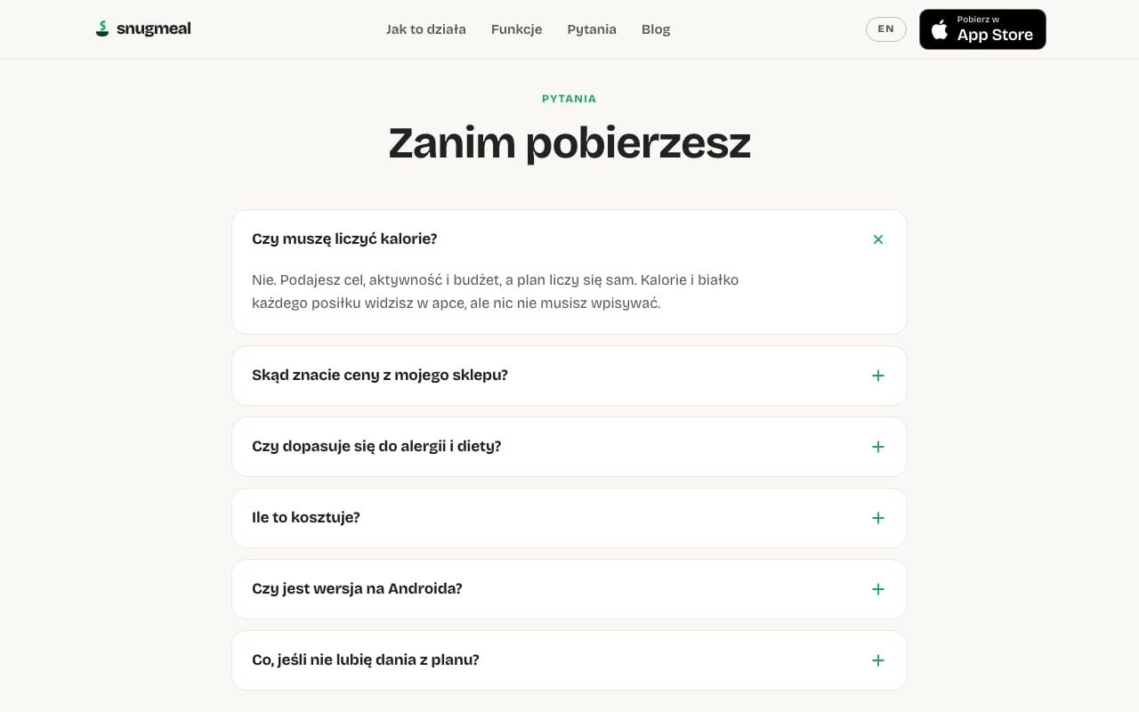 FAQ przed pobraniem - natywny akordeon, bez obiecywania funkcji, których aplikacja nie ma.