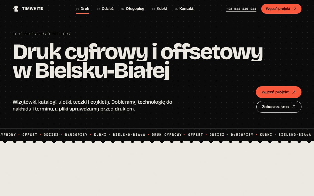 Podstrona druku cyfrowego i offsetowego pod tym samym adresem co w WordPressie.