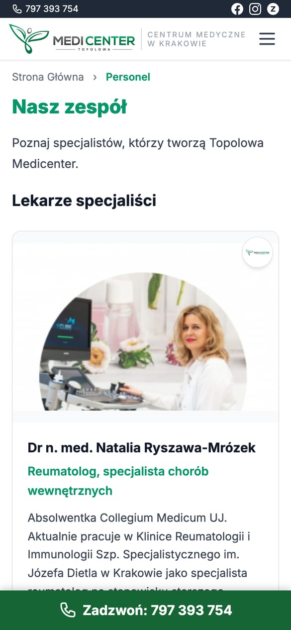 Personel: profile lekarzy jako pełnoprawne podstrony, nie ukryte w widgetcie. (telefon)